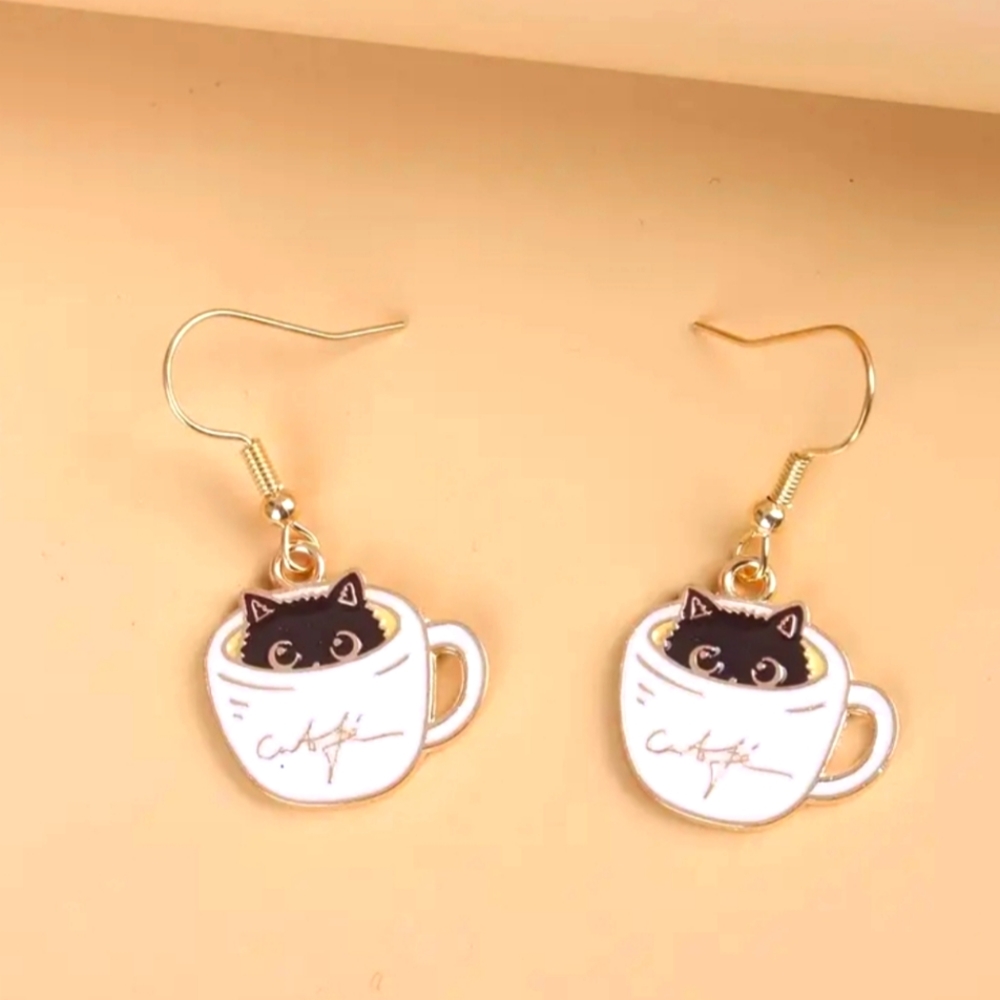 Cat in Cup Earrings